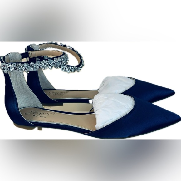 Elegant Navy Women's Shoes with Crystal Ankle Strap - Picture 2 of 13